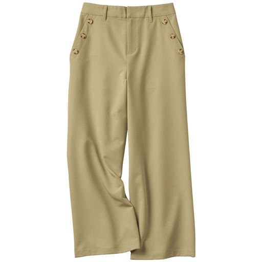 【レディース】 ボタン使いワイドパンツ(洗濯機OK) - セシール ■カラー:ベージュ ■サイズ:M(64-70),L(69-77),LL(77-85),3L