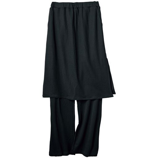30%OFF【レディース】 レイヤード風鹿の子イージーパンツ(洗濯機OK) - セシール ■カラー:ブラック ■サイズ:3L(85-93),L(69-77),LL(77-85),M