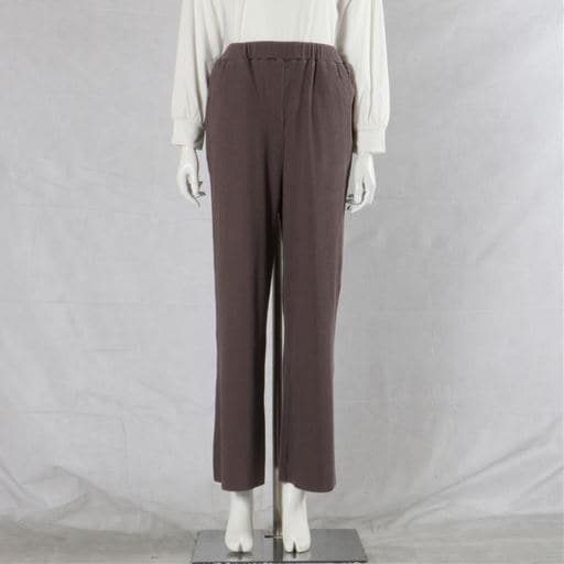 【レディース】 セルフカットリブワイドパンツ ■カラー：チャコールブラウン ■サイズ：S(58～64),M(64～70),L(69～77),LL(77～85),3L(85～93)