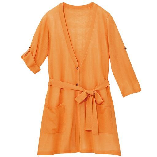 50%OFF【レディース大きいサイズ】 【ぽっちゃりさんサイズ】ロングカーデ(共布ベルト付)(軽量 コンパクト さら軽) - セシール ■カラー：ミストオレンジ ■サイズ：3L,4L,5L