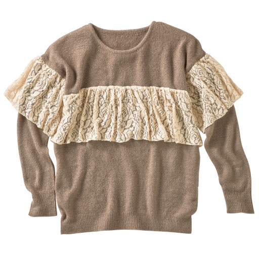 69%OFF【レディース】 レース使いフェミニンニット ■カラー：ソフトブラウン ■サイズ：M,L,LL