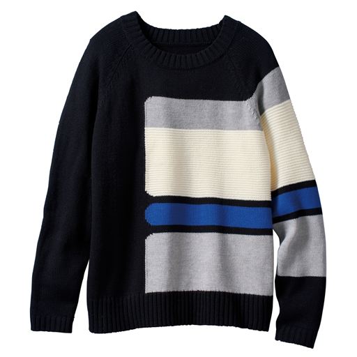 69%OFF【レディース大きいサイズ】 ブロッキングニットプルオーバー - セシール ■カラー：ブラック ■サイズ：4L