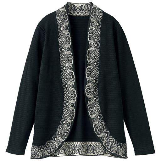 59%OFF【レディース】 レース柄ジャカードニットカーディガン - セシール ■カラー：ブラック ■サイズ：S,M,L