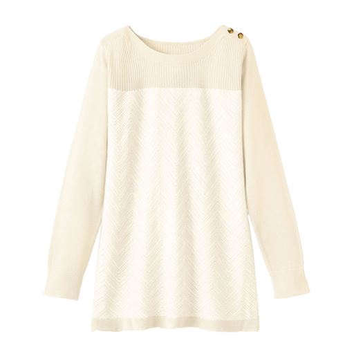 49%OFF【レディース】 ヘリンボーン柄ジャカードニット - セシール ■カラー：アイボリホワイト ■サイズ：S,M,L,LL,3L