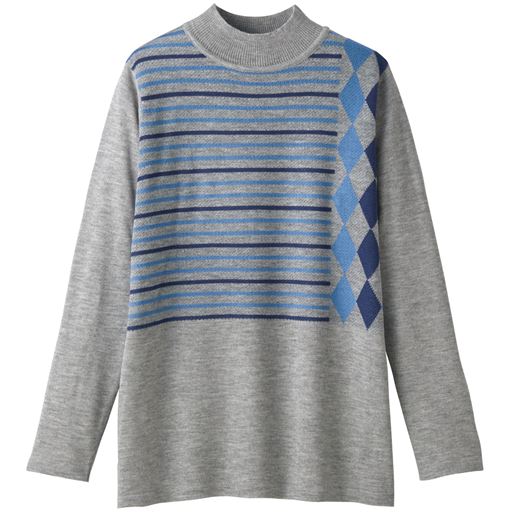 49%OFF【レディース】 ボーダー&ダイヤ柄ジャカードニット - セシール ■カラー：グレー系 ■サイズ：S,M,L