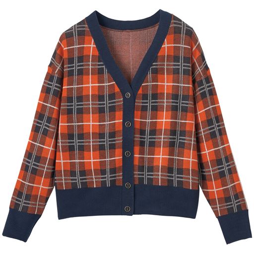 49%OFF【レディース】 チェックジャカードニットカーディガン - セシール ■カラー：ネイビー系 ■サイズ：S,M,L,LL