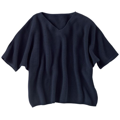 49%OFF【レディース】 麻混ドルマンスリーブゆったりニット - セシール ■カラー：ネイビー ■サイズ：S,M