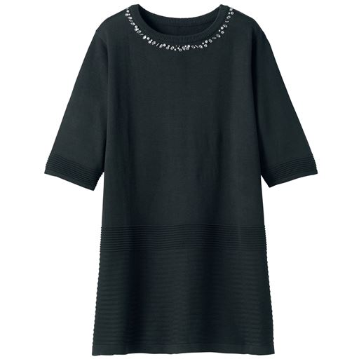 49%OFF【レディース】 ビジュー付きニットチュニック - セシール ■カラー：ブラック ■サイズ：S,M
