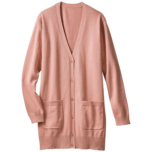 【レディース】 Vネックロングカーディガン(事務服・綿100%・洗濯機OK) ■カラー：ソフトピンク ■サイズ：S