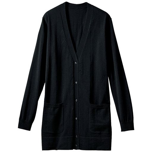 【レディース】 Vネックロングカーディガン(事務服・速乾・UVカット・抗菌防臭・手洗いOK) - セシール ■カラー：ブラック ■サイズ：S