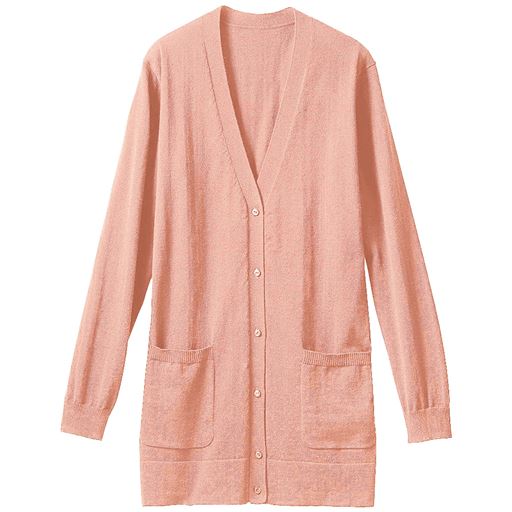 【レディース】 Vネックロングカーディガン(事務服・速乾・UVカット・抗菌防臭・手洗いOK) ■カラー：スモークピンク ■サイズ：S,M,L,LL,3L