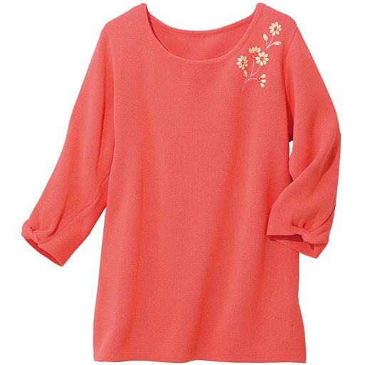 59%OFF【レディース大きいサイズ】 むすび袖ビジュー使いニットプルオーバー - セシール ■カラー：ライトオレンジ ■サイズ：L,LL,3L,4L,5L,6L