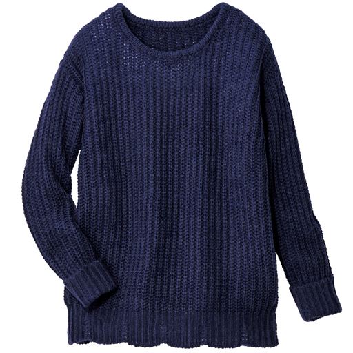 50%OFF【レディース大きいサイズ】 裾デザインニット - セシール ■カラー：ネイビー ■サイズ：3L,4L