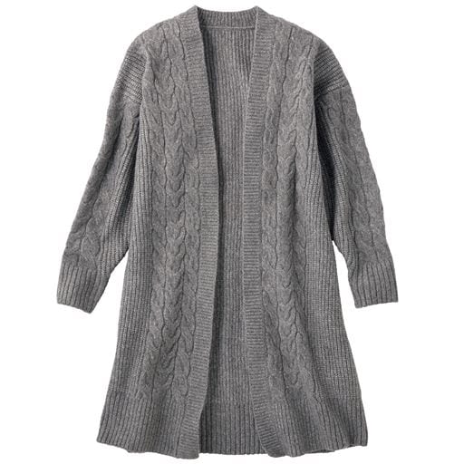 50%OFF【レディース】 ウール混素材のケーブルニットガウン - セシール ■カラー：ナチュラルグレー ■サイズ：M,L