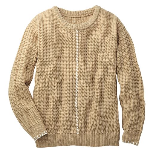 50%OFF【レディース大きいサイズ】 ライン使いニット - セシール ■カラー：ベージュ ■サイズ：3L,4L,5L,6L