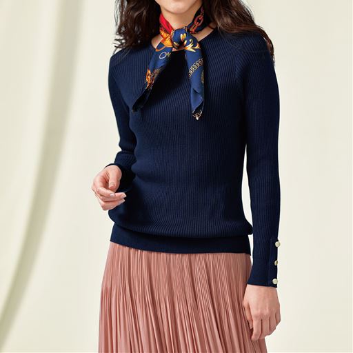 50%OFF【レディース大きいサイズ】 スカーフ付きリブニット - セシール ■カラー：ネイビー ■サイズ：LL,3L,4L