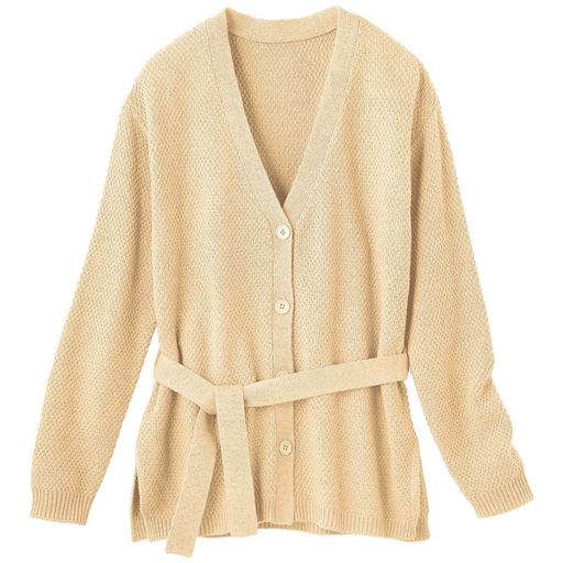 60%OFF【レディース】 変わり編みリボンベルト付きカーディガン ■カラー：ライトベージュ ■サイズ：L,LL,3L