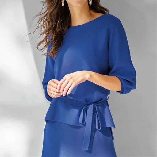 60%OFF【レディース大きいサイズ】 スリット入りニットプルオーバー ■カラー：ブルー ■サイズ：LL,3L,4L,5L