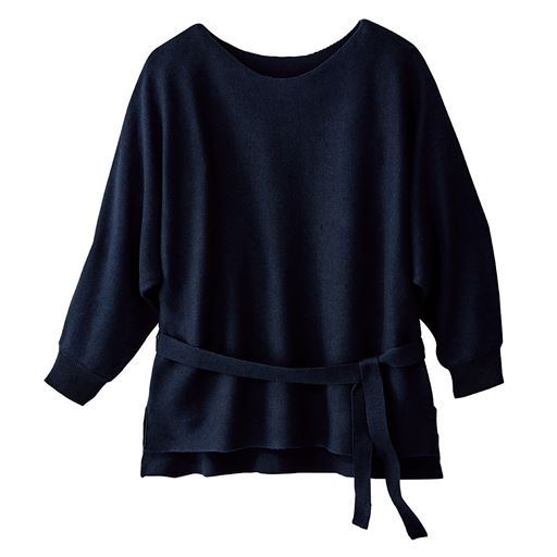 60%OFF【レディース大きいサイズ】 スリット入りニットプルオーバー - セシール ■カラー：ネイビー ■サイズ：LL,L,3L,4L,5L