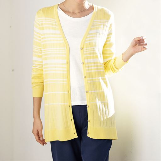 70%OFF【レディース】 ニットロングカーディガン - セシール ■カラー：ペールイエロー ■サイズ：L,LL,3L
