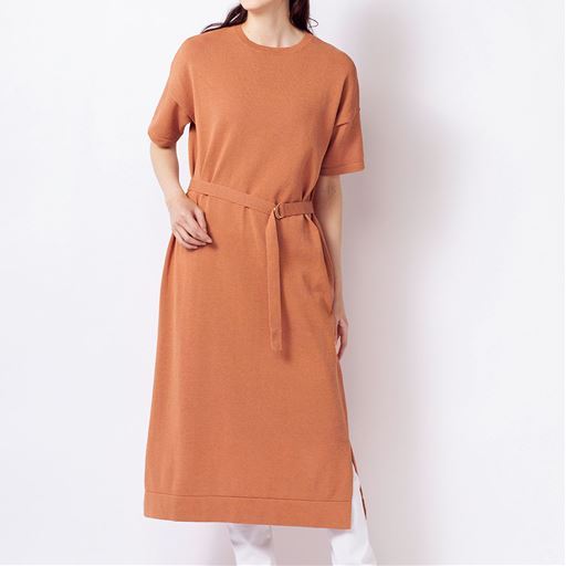 50%OFF【レディース】 ニットチュニックワンピース(UVカット・洗濯機OK) - セシール ■カラー：シナモン ■サイズ：M,L,LL,3L