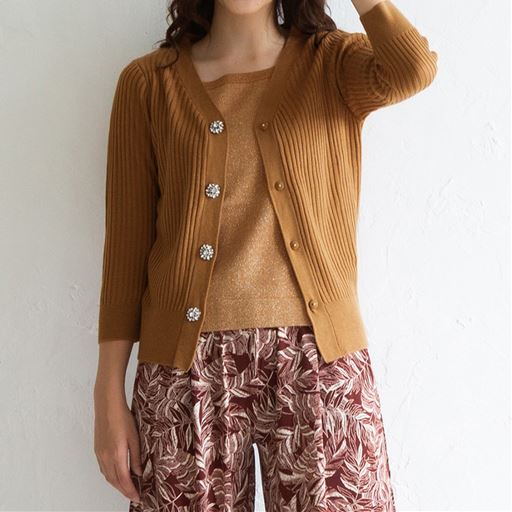 40%OFF【レディース】 ビジュー使いニットアンサンブル - セシール ■カラー：キャメル ■サイズ：S,M,L,LL