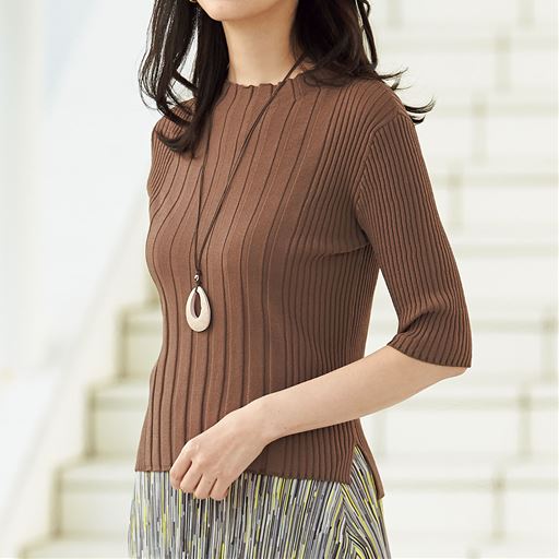 60%OFF【レディース】 ボトルネックリブニット - セシール ■カラー：モカ ■サイズ：LL
