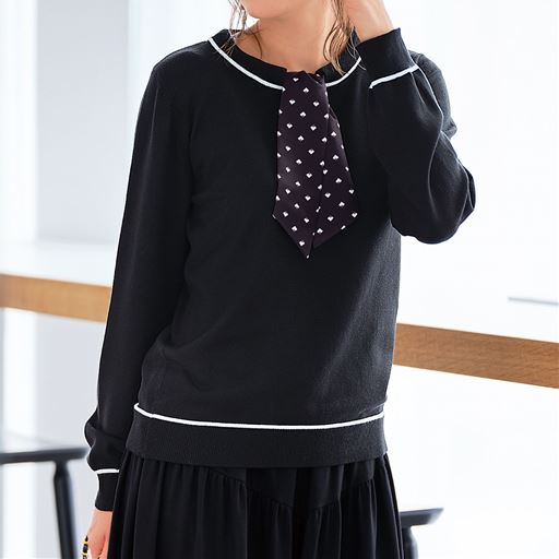 60%OFF【レディース大きいサイズ】 【ぽっちゃりさんサイズ】スカーフ付きニットプルオーバー - セシール ■カラー：ブラック ■サイズ：3L