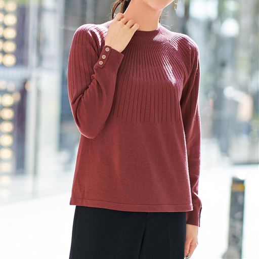 ＜セシール＞ 30%OFF【レディース大きいサイズ】【ぽっちゃりさんサイズ】デザインニットプルオーバー(ウール混・シルク混) - セシール ■カラー：レンガ ■サイズ：LL