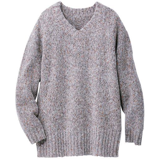 50%OFF【レディース大きいサイズ】 【ぽっちゃりさんサイズ】ミックスカラーVネックニットプルオーバー - セシール ■カラー：グレー系 ■サイズ：4L,5L
