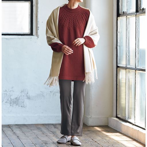 50%OFF【レディース】 求心柄ニットチュニック(洗濯機OK) - セシール ■カラー：レッドブラウン ■サイズ：M,L,LL,3L