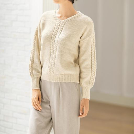 50%OFF【レディース】 ふんわりラメニットプルオーバー - セシール ■カラー：ライトベージュ ■サイズ：L,LL,3L