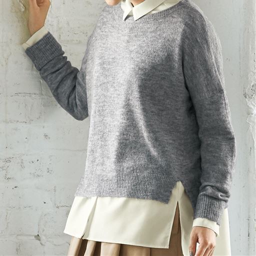 60%OFF【レディース】 ゆるふわ前後差ニット - セシール ■カラー：ミックスグレー ■サイズ：M-L,LL-3L