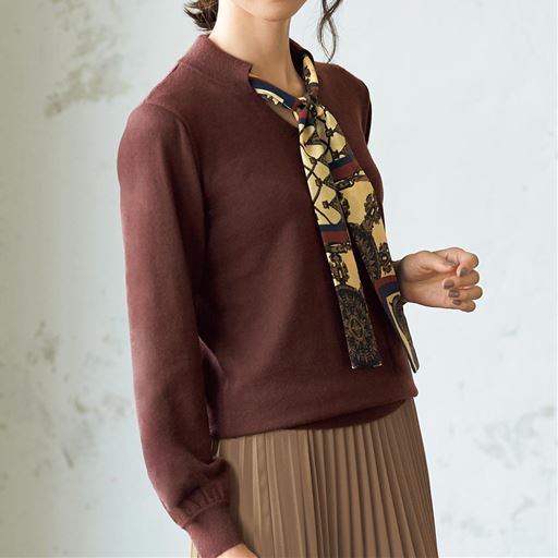 60%OFF【レディース】 スカーフ付きハイネックニット - セシール ■カラー：ブラウン ■サイズ：M,L,LL,3L