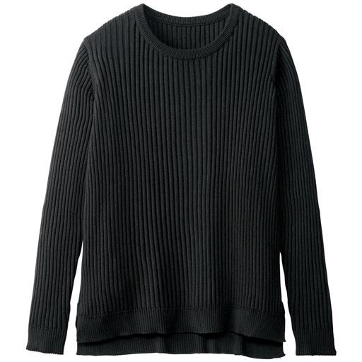 【レディース】 リブ編みクルーネックニット(綿混・洗濯機OK) ■カラー：ブラック ■サイズ：S,M,L