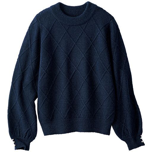 30%OFF【レディース】 ダイヤ柄袖パール付きニットプルオーバー - セシール ■カラー：ネイビー ■サイズ：M