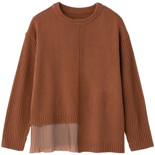 30%OFF【レディース大きいサイズ】 【ぽっちゃりさんサイズ】異素材プリーツ使いニット - セシール ■カラー：アンティックブラウン ■サイズ：L,LL,3L,4L,5L,6L