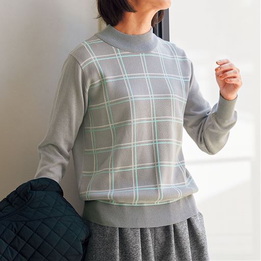 【レディース】 ハイネックニットプルオーバー ■カラー：チェック ■サイズ：3L