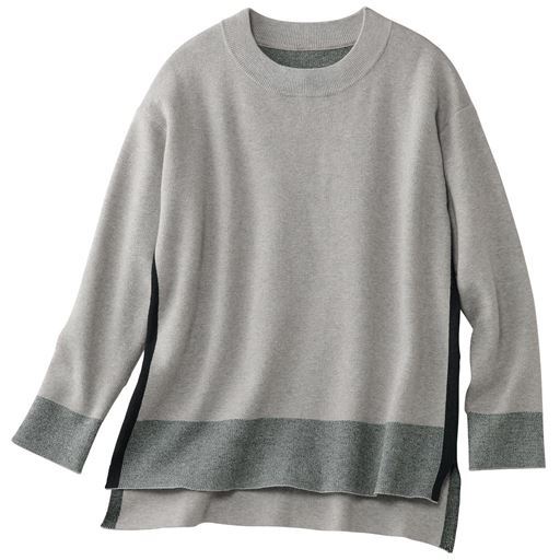 【レディース】 配色使いニットプルオーバー ■カラー：グレー系 ■サイズ：M,L,LL,3L