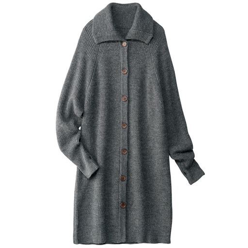 【レディース】 指穴付きニットロングカーディガン - セシール ■カラー：チャコールグレー ■サイズ：M,L,LL,3L
