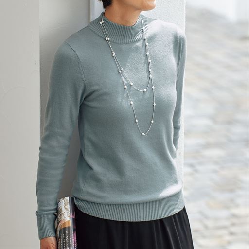 【レディース】 ハイネックニットプルオーバー ■カラー：ブルーグレー ■サイズ：M,L,LL,3L