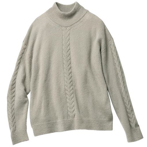 【レディース】 ケーブルニットプルオーバー ■カラー：ライトグレー ■サイズ：M,L,LL,3L