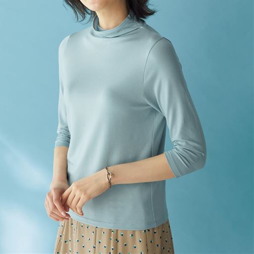 テンセル™繊維混ボトルネック七分袖Tシャツ(日本製・S-4L)