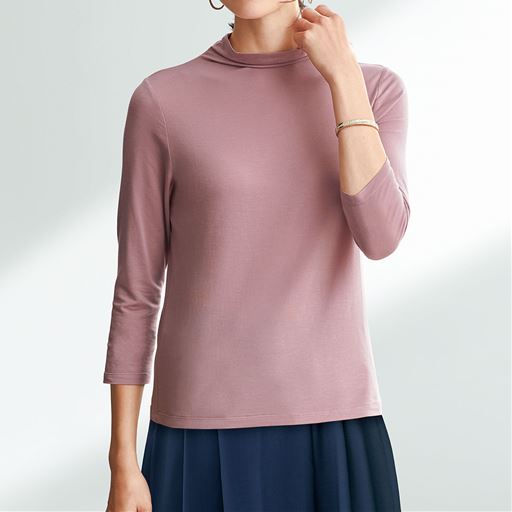 テンセル™繊維混ボトルネック七分袖Tシャツ(日本製・S-4L)
