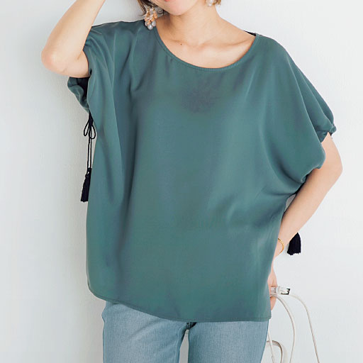 69%OFF【レディース】 バルーンスリーブブラウス ■カラー：アンティックグリーン ■サイズ：M,L,LL,3L