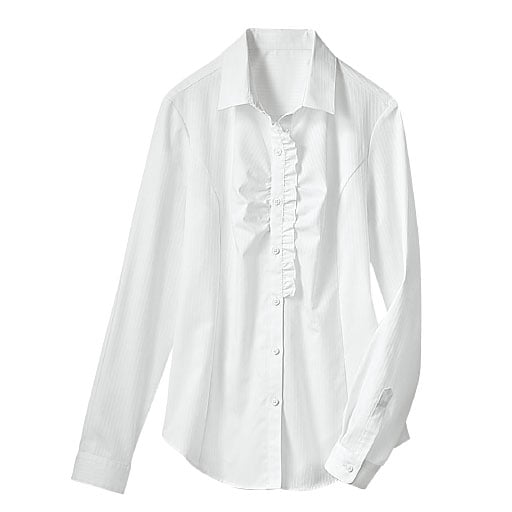【レディース】 形態安定フリル使いシャツ(長袖)(抗菌防臭・UVカット・洗濯機OK) - セシール ■カラー：ホワイト ■サイズ：M,L,LL,3L