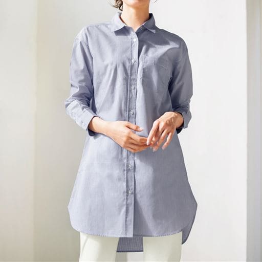 【レディース】 UVケア綿混ロングシャツ(洗濯機OK) - セシール ■カラー：グレイッシュブルー ■サイズ：M,3L