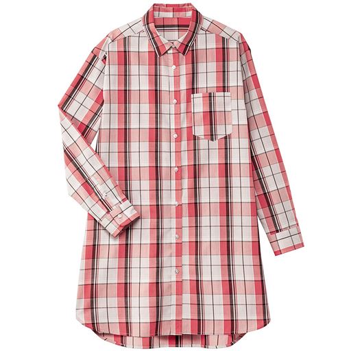 35%OFF【レディース】 UVケア綿混ロングシャツ(洗濯機OK) - セシール ■カラー：ピンク系(チェック) ■サイズ：S,M