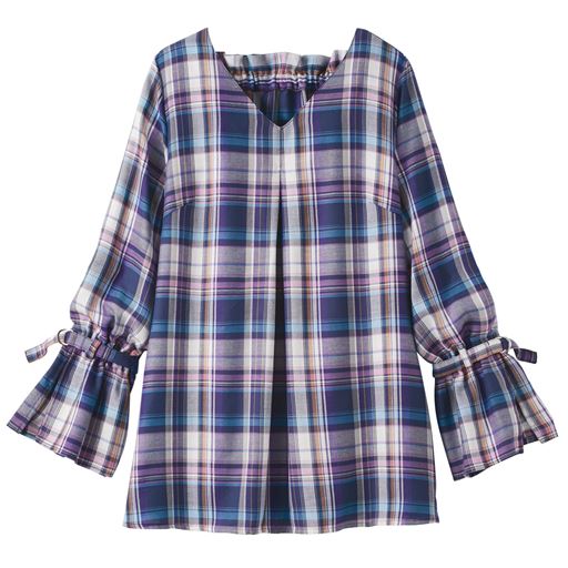 59%OFF【レディース大きいサイズ】 チェックブラウス - セシール ■カラー：ブルー系 ■サイズ：LL,3L,4L