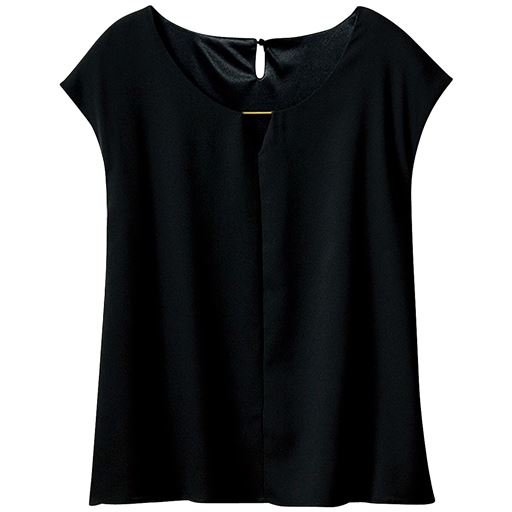 【レディース】 フレンチスリーブブラウス(事務服・洗濯機OK)(ゴールド調飾り付き)(2枚仕立て) - セシール ■カラー：ブラック ■サイズ：S,M,L,3L